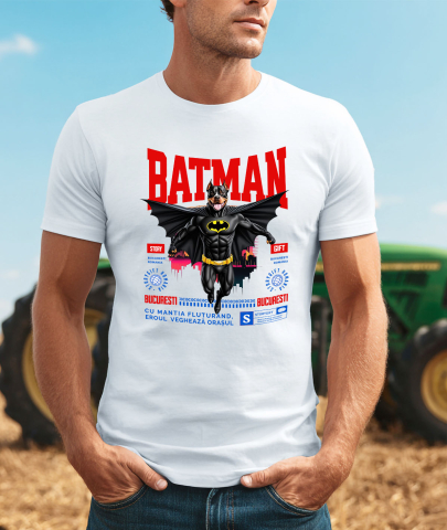 Tricou Femei, Barbati, Copii, Fata, Baiat, Unisex Personalizat Pitbull În Costum de Batman – Câine Supererou pentru Familie și Copii [1]