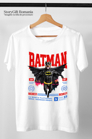 Tricou Femei, Barbati, Copii, Fata, Baiat, Unisex Personalizat Pitbull În Costum de Batman – Câine Supererou pentru Familie și Copii [2]