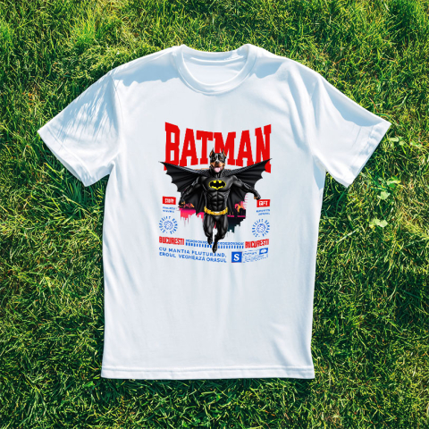 Tricou Femei, Barbati, Copii, Fata, Baiat, Unisex Personalizat Pitbull În Costum de Batman – Câine Supererou pentru Familie și Copii [2]