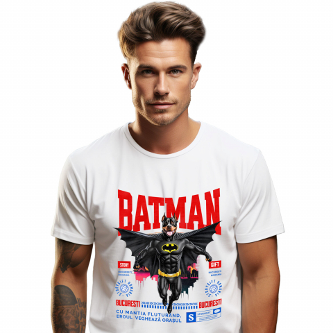 Tricou Femei, Barbati, Copii, Fata, Baiat, Unisex Personalizat Pitbull În Costum de Batman – Câine Supererou pentru Familie și Copii