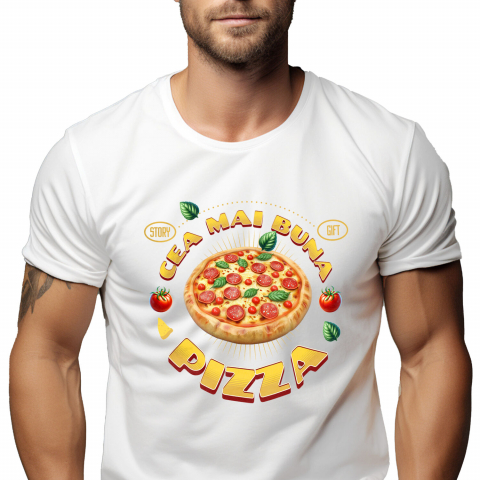 Tricou Femei, Barbati, Copii, Fata, Baiat, Unisex Personalizat Pizza Imensă cu Peperoni și Legume - Fast Food Delicios pentru Familie și Prieteni