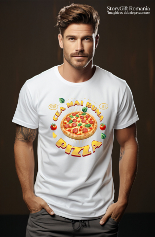 Tricou Femei, Barbati, Copii, Fata, Baiat, Unisex Personalizat Pizza Imensă cu Peperoni și Legume - Fast Food Delicios pentru Familie și Prieteni [1]