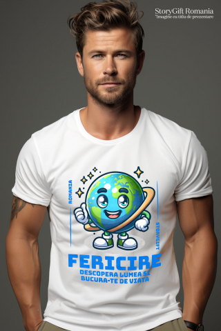 Tricou Femei, Barbati, Copii, Fata, Baiat, Unisex Personalizat "Produse personalizate pentru vacanță – Planeta Pământ veselă și fericire" [1]