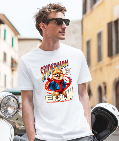 Tricou Femei, Barbati, Copii, Fata, Baiat, Unisex Personalizat Pomeranian în Costum Spider-Man - Cadou Personalizat pentru Copii și Familie [1]