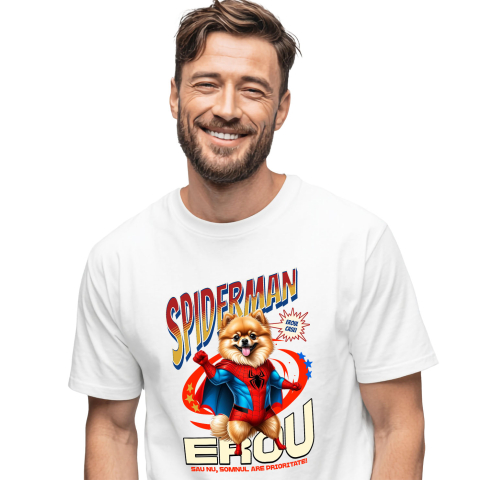 SuperEroi si Personaje TV - Tricou Femei, Barbati, Copii, Fata, Baiat, Unisex Personalizat Pomeranian în Costum Spider-Man - Cadou Personalizat pentru Copii și Familie