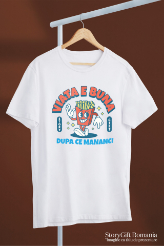 Tricou Femei, Barbati, Copii, Fata, Baiat, Unisex Personalizat Porție Cartofi Prajiți Veselă cu Mesaj „Viața E Bună După Ce Mănânci Fast Food” - Cadouri Amuzante pentru Familie și Prieteni [2]