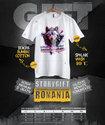 Tricou Femei, Barbati, Copii, Fata, Baiat, Unisex Personalizat „Portret personalizat lup furios cu colți și ochii roșii – Cadouri pentru fani horror” [3]