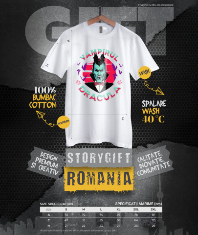 Tricou Femei, Barbati, Copii, Fata, Baiat, Unisex Personalizat „Portret Dracula și Vlad Țepeș Personalizat cu Lilieci – Cadouri Tematice Halloween pentru Familie și Copii” [3]