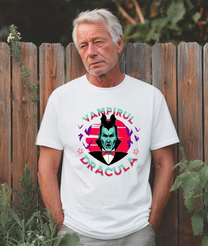 Tricou Femei, Barbati, Copii, Fata, Baiat, Unisex Personalizat „Portret Dracula și Vlad Țepeș Personalizat cu Lilieci – Cadouri Tematice Halloween pentru Familie și Copii” [1]