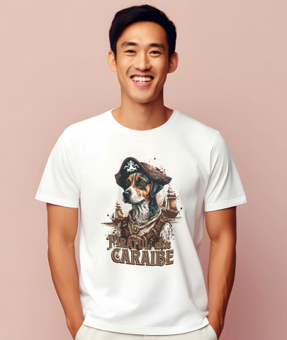 Tricou Femei, Barbati, Copii, Fata, Baiat, Unisex Personalizat Piratul din Caraibe – Portret Personalizat Câine Aventurier [1]