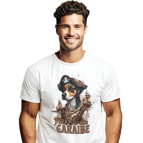 Caini - Tricou Femei, Barbati, Copii, Fata, Baiat, Unisex Personalizat Piratul din Caraibe – Portret Personalizat Câine Aventurier