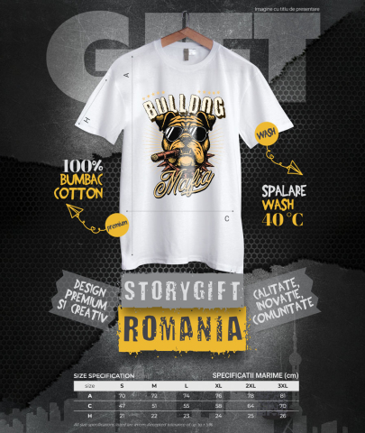 Tricou Femei, Barbati, Copii, Fata, Baiat, Unisex Personalizat „Portret Câine Bulldog Stil Mafiot cu Trabuc și Ochelari de Soare – Cadou Personalizat pentru Iubitorii de Câini” [3]