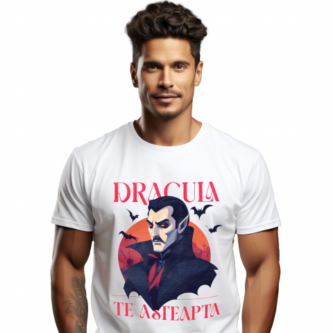 HALLOWEEN - Tricou Femei, Barbati, Copii, Fata, Baiat, Unisex Personalizat Portret Dracula Cu Pelerină | Cadouri Personalizate Halloween Vlad Țepeș