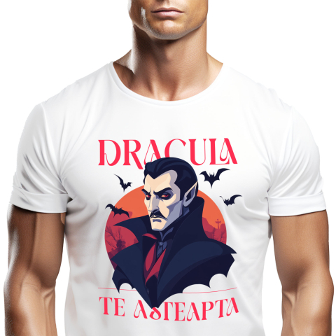 Halloween - Tricou Femei, Barbati, Copii, Fata, Baiat, Unisex Personalizat Portret Dracula Cu Pelerină | Cadouri Personalizate Halloween Vlad Țepeș