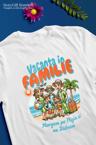 Tricou Femei, Barbati, Copii, Fata, Baiat, Unisex Personalizat Portret Familie Pe Plajă – Cadou Personalizat Perfect Pentru Vacanță [2]