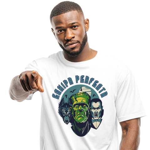 Basme Si Legende - Tricou Femei, Barbati, Copii, Fata, Baiat, Unisex Personalizat „Portret Lup, Dracula și Frankenstein Personalizat – Cadouri Tematice pentru Halloween și Familie”