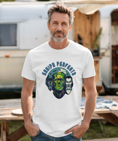 Tricou Femei, Barbati, Copii, Fata, Baiat, Unisex Personalizat „Portret Lup, Dracula și Frankenstein Personalizat – Cadouri Tematice pentru Halloween și Familie” [1]