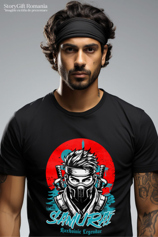 Tricou Femei, Barbati, Copii, Fata, Baiat, Unisex Personalizat Cadouri personalizate – Portret ninja cu mască și sabii, samurai războinic legendar [1]