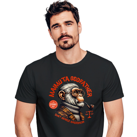 Animale - Tricou Femei, Barbati, Copii, Fata, Baiat, Unisex Personalizat „Portret personalizat maimuță cu trabuc și ochelari de vedere – Cadou fashion Godfather”