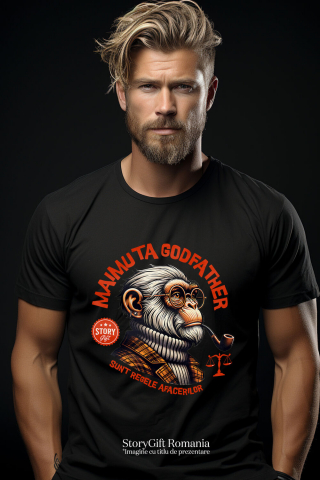 Tricou Femei, Barbati, Copii, Fata, Baiat, Unisex Personalizat „Portret personalizat maimuță cu trabuc și ochelari de vedere – Cadou fashion Godfather” [1]