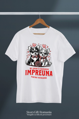 Tricou Femei, Barbati, Copii, Fata, Baiat, Unisex Personalizat Portret Cuplu Câini – Ne Iubim și Rămânem Împreună | Cadou Personalizat [2]