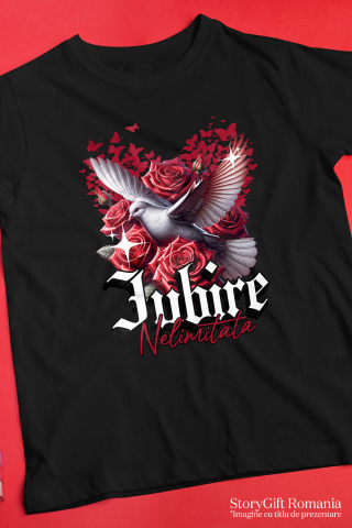 Tricou Femei, Barbati, Copii, Fata, Baiat, Unisex Personalizat „Porumbel Alb Trandafiri Roșii - Cadou Personalizat „Iubire Nelimitată” pentru Ziua Îndrăgostiților, Familie, Copii și Prieteni” [2]