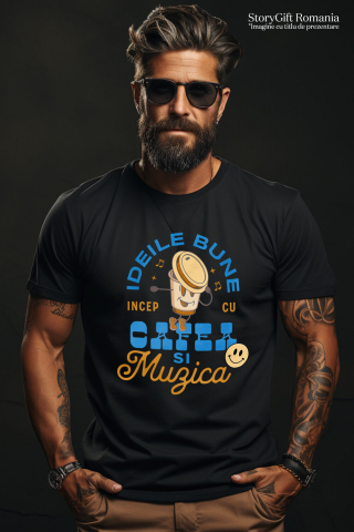 Tricou Femei, Barbati, Copii, Fata, Baiat, Unisex Personalizat „Pahar Personalizat „Ideile Bune Încep Cu Cafea și Muzica” – Cadou Perfect pentru Iubitorii de Cafea și Muzică” [1]