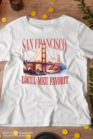 Tricou Femei, Barbati, Copii, Fata, Baiat, Unisex Personalizat "Priveliste Pod San Francisco – Apus de Soare și Locul Meu Preferat" [2]