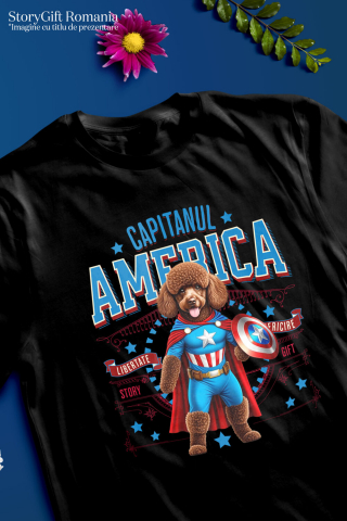 Tricou Femei, Barbati, Copii, Fata, Baiat, Unisex Personalizat Pudel în Costum Captain America cu Pelerină - Cadou Personalizat pentru Copii și Iubitorii de Câini [2]