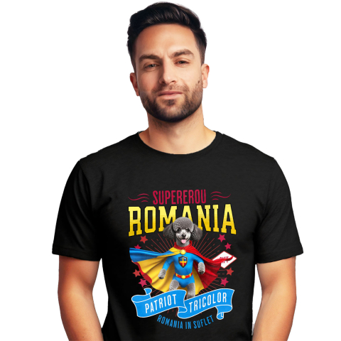 Tricou Femei, Barbati, Copii, Fata, Baiat, Unisex Personalizat Pudel în Costum de Căpitan România – Cadou Personalizat pentru Iubitorii de Câini