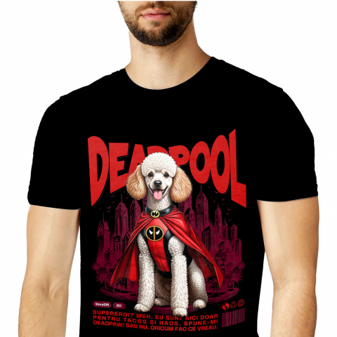 Tricou Femei, Barbati, Copii, Fata, Baiat, Unisex Personalizat Pudel în Costum Deadpool - Cadou Personalizat pentru Copii și Familie