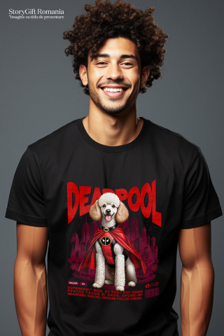 Tricou Femei, Barbati, Copii, Fata, Baiat, Unisex Personalizat Pudel în Costum Deadpool - Cadou Personalizat pentru Copii și Familie [1]