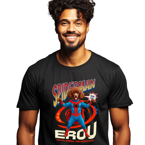 SuperEroi si Personaje TV - Tricou Femei, Barbati, Copii, Fata, Baiat, Unisex Personalizat Pudel în Costum Spider-Man cu Pelerină - Cadou Personalizat pentru Iubitorii de Câini și Copii