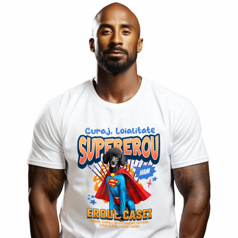 Tricou Femei, Barbati, Copii, Fata, Baiat, Unisex Personalizat Pudel în Costum de Superman – Produse Personalizate pentru Familie și Copii
