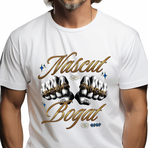 BANI - Tricou Femei, Barbati, Copii, Fata, Baiat, Unisex Personalizat Pumnale din Aur cu Mesaj „Născut Bogat” – Cadou Puternic și Simbolic pentru Tati, Prieteni, Succes Financiar