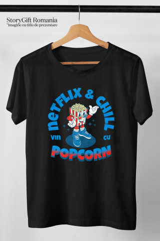 Tricou Femei, Barbati, Copii, Fata, Baiat, Unisex Personalizat Punga popcorn personalizată cu ochelari 3D și text Netflix & Chill – Cadou perfect pentru iubitorii de filme [2]