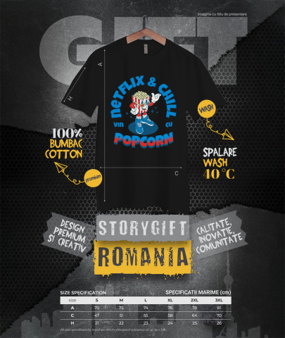 Tricou Femei, Barbati, Copii, Fata, Baiat, Unisex Personalizat Punga popcorn personalizată cu ochelari 3D și text Netflix & Chill – Cadou perfect pentru iubitorii de filme [3]