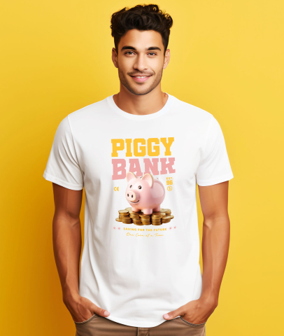 Tricou Femei, Barbati, Copii, Fata, Baiat, Unisex Personalizat Pusculiță Porc cu Bani – Piggy Bank cu Monede de Aur și Bancnote pentru Investiții [1]