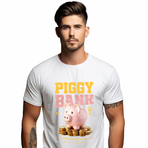 Tricou Femei, Barbati, Copii, Fata, Baiat, Unisex Personalizat Pusculiță Porc cu Bani – Piggy Bank cu Monede de Aur și Bancnote pentru Investiții