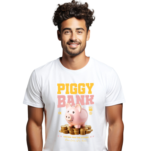 Tricou Femei, Barbati, Copii, Fata, Baiat, Unisex Personalizat Pusculiță Porc cu Bani – Piggy Bank cu Monede de Aur și Bancnote pentru Investiții