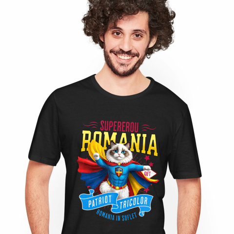 Supereroi - Tricou Femei, Barbati, Copii, Fata, Baiat, Unisex Personalizat Pisica Ragdoll în Costum de Căpitan România – Supererou pentru Copii și Iubitorii de Animale