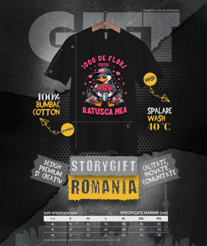 Tricou Femei, Barbati, Copii, Fata, Baiat, Unisex Personalizat „Rață Albă Cu Buchet de Trandafiri - Cadou Haios „1000 De Flori Pentru Rață mea” pentru Familie, Copii și Prieteni” [3]