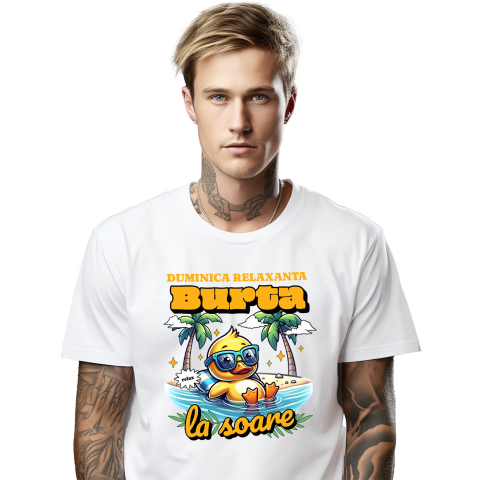 Tricou Femei, Barbati, Copii, Fata, Baiat, Unisex Personalizat "Produse personalizate pentru vacanță – Rățușca galbenă cu ochelari de soare la plajă în apă"