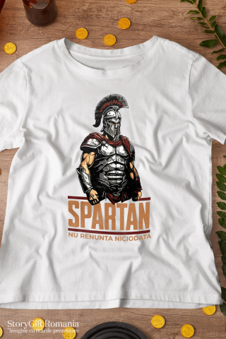 Tricou Femei, Barbati, Copii, Fata, Baiat, Unisex Personalizat Războinic cavaler cu armură de fier și coif – "Spartan nu renunță niciodată" portret personalizat [2]