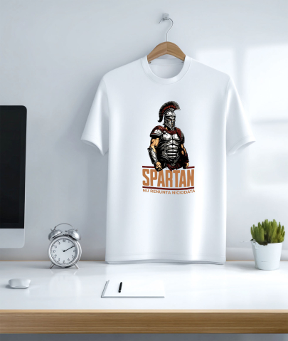Tricou Femei, Barbati, Copii, Fata, Baiat, Unisex Personalizat Războinic cavaler cu armură de fier și coif – "Spartan nu renunță niciodată" portret personalizat [2]