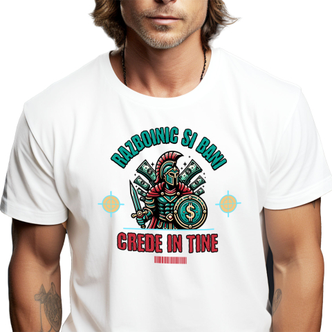 Razboinic - Tricou Femei, Barbati, Copii, Fata, Baiat, Unisex Personalizat Cadouri personalizate – Războinic cavaler cu scut și sabie, semn dolar, motivație
