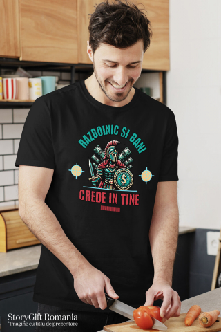 Tricou Femei, Barbati, Copii, Fata, Baiat, Unisex Personalizat Cadouri personalizate – Războinic cavaler cu scut și sabie, semn dolar, motivație [1]