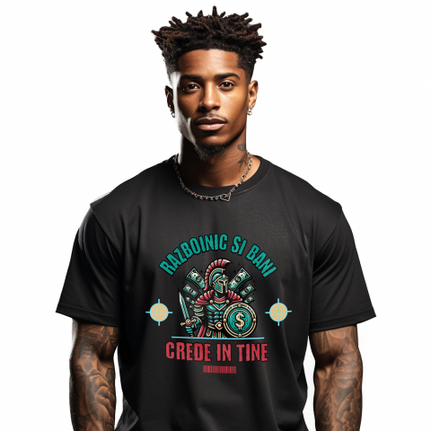 Tricou Femei, Barbati, Copii, Fata, Baiat, Unisex Personalizat Cadouri personalizate – Războinic cavaler cu scut și sabie, semn dolar, motivație