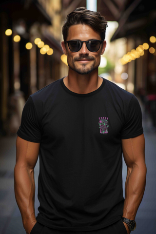 Tricou Barbati Cu Rechin In Costum Elegant In Oras Noapte, Text IN Engleza Shark, Font Horror, Iubitorii De Arta Bizara,  cu imprimeu pe Spate, 100% Bumbac,  Negru, S [2]