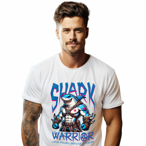 Tricou Femei, Barbati, Copii, Fata, Baiat, Unisex Personalizat Tricou Personalizat Rechin Puternic – Luptă pentru Libertate și Fericire | Cadou Inspirațional